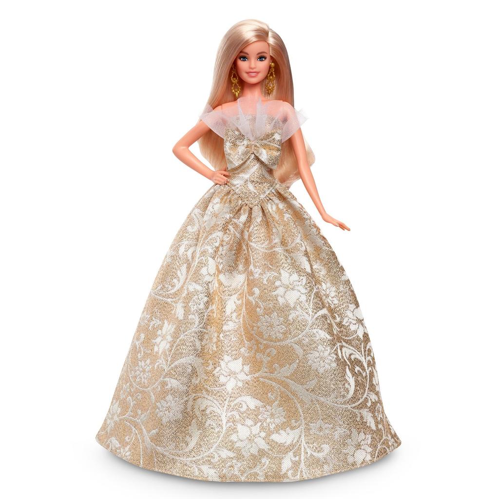 Barbie Праздничная Барби Блондинка Подпись Черный Кукольный домик для ролевых игр от 6 лет и Золотое платье для переодевания, Вверх, (JBH95)