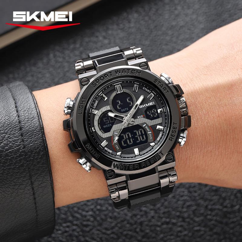 SKMEI 2500 Модные Спортивные Мужские Часы с Двойным Дисплеем Многофункциональные Водонепроницаемые Ремешок из ТПУ Аналогово-Цифровые Мужские Наручные Часы для Активного Отдыха Подарок