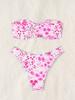 1011 new swimsuit female sexy split floral bikini bikini tube top hollow swimsuit female