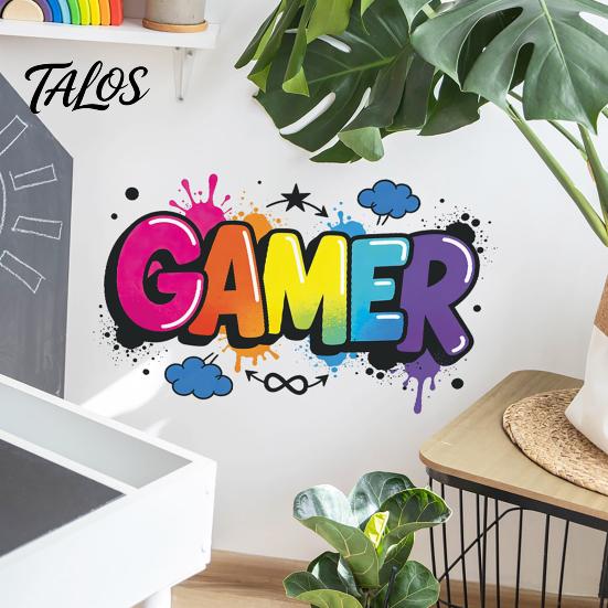 Игровые настенные наклейки Talos, Не оставляющие следов самоклеящиеся декали, Водонепроницаемый ПВХ-арт, Цветные граффити-декали для киберспортивных комнат, спален, общежитий, Игровой декор