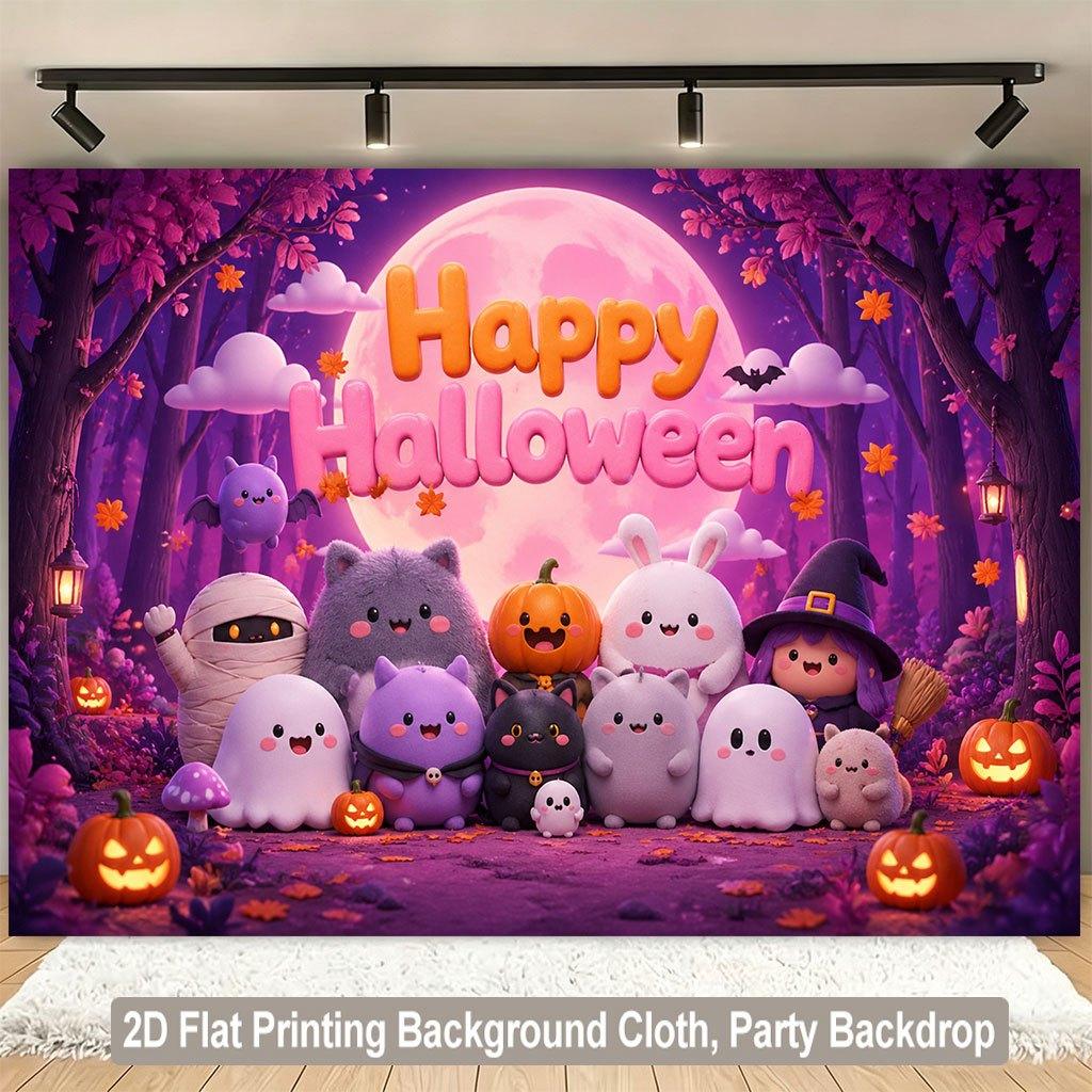 1 piece of 2D flat background cloth Halloween night cute cartoon character party background clothzyc