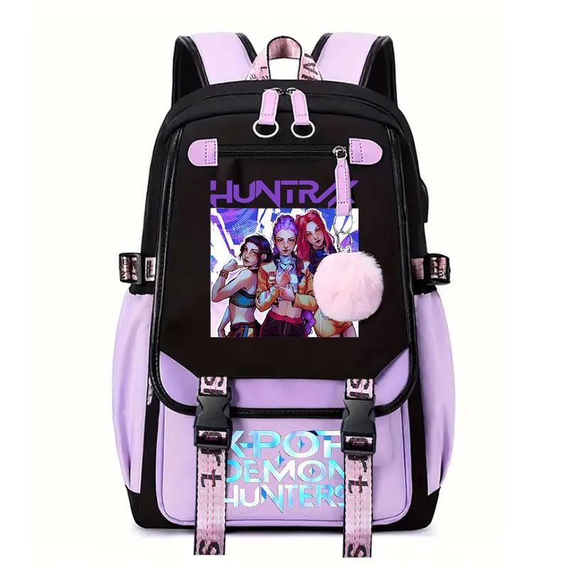 K-Pop Anime Printed Backpack Teens School Bag With Spine Support 20-35L Capacity Oxford Fabric Unisex College Style