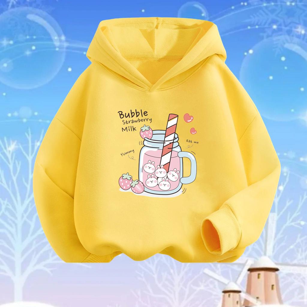 Каваи Персиковый Сок Узор Летний Напиток Принт Толстовки Девочки Толстовка с Капюшоном Мягкий Топ