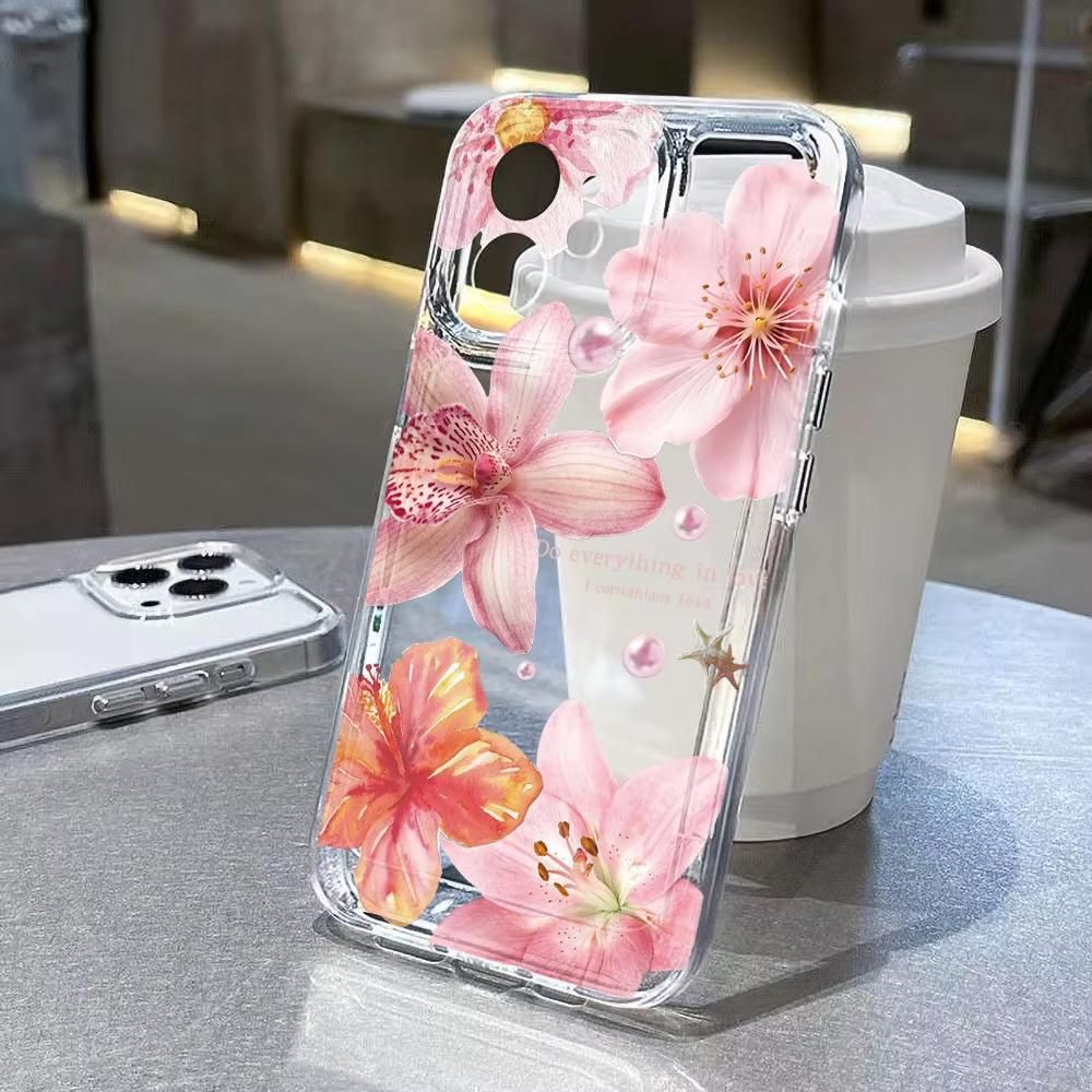 Purple Flower Pattern Phone Case For Samsung Galaxy S26 S25 Ultra S24 S23 FE S22 S21 Plus S20 A73 5G A72 A71 Clear Bumper Cover