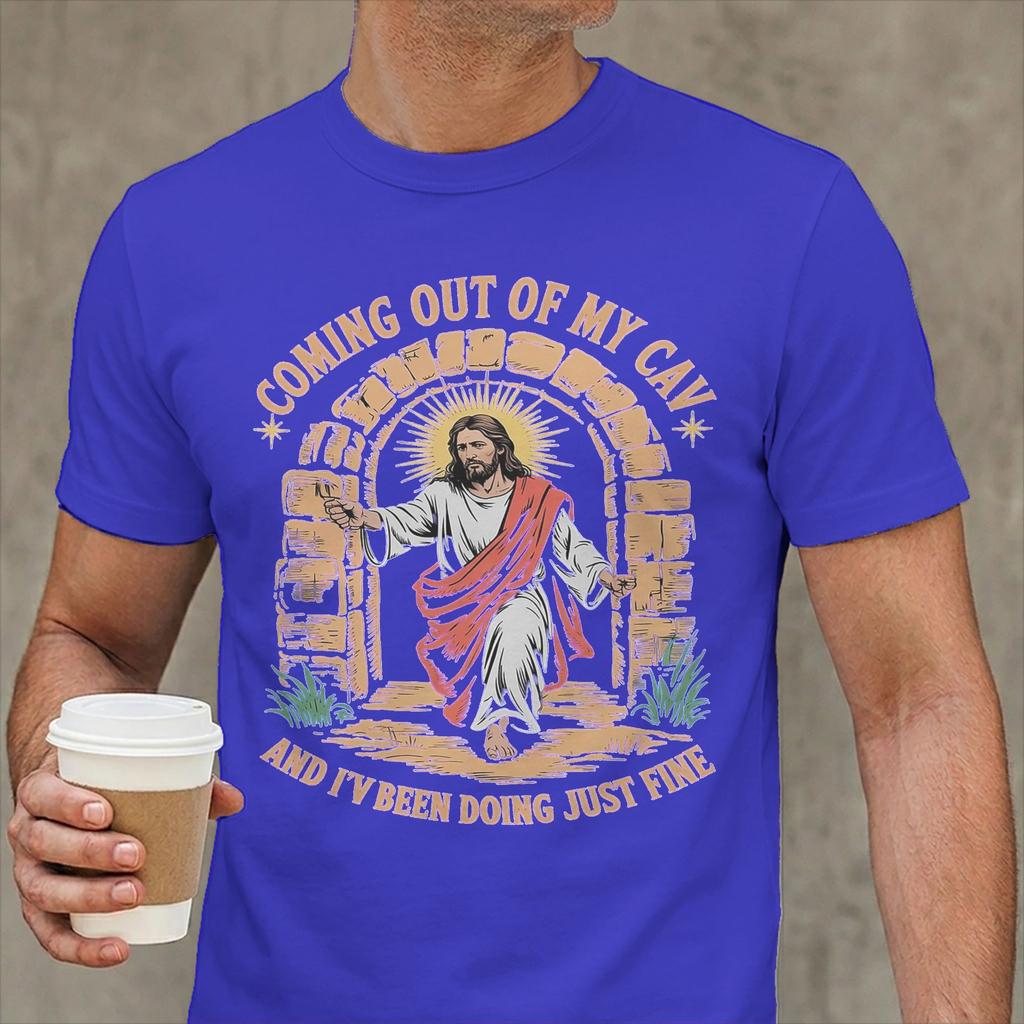 Casual Coming Out Of My Cave Jesus TShirt Unisex Round Neck 100 Cotton T Shirt Short Sleeve Tee Shirt Graphic Printed Clothing
