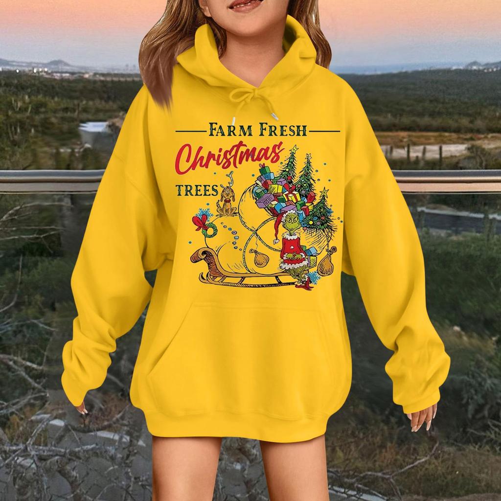 Детская модная повседневная толстовка с капюшоном свободного кроя с длинными рукавами и рождественским принтом