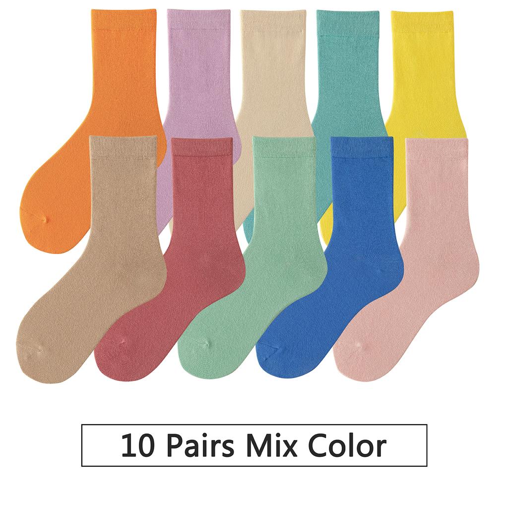 10 пар/лот Новые женские хлопковые носки Мужские носки Однотонные Осенние Весенние Для женских Мягкие Дышащие Разноцветные Девичьи