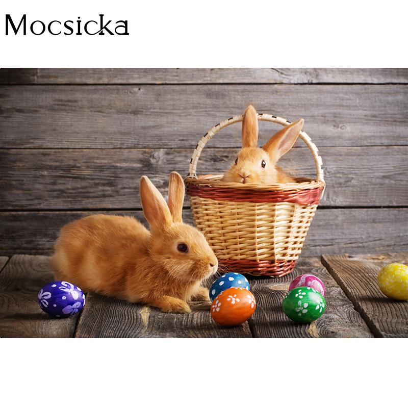 Mocsicka Easter Party Photography Background Bunny Flower Basket Eggs Decoration Kids Props Newborn Shower Photo Backdrop Banner