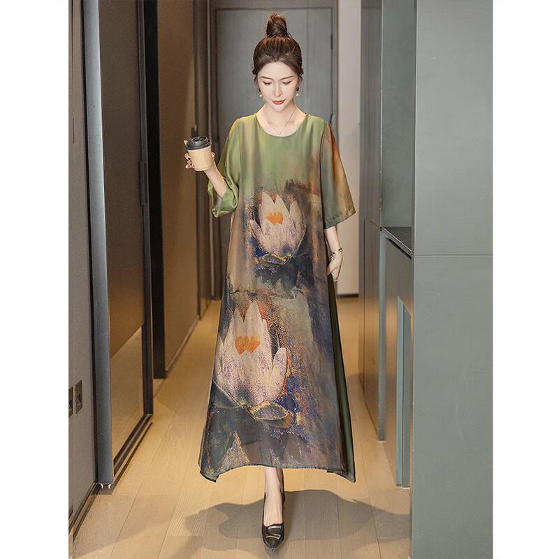 Sybille 2025 Summer Women's Printed Round Neck A-Line Midi Dress