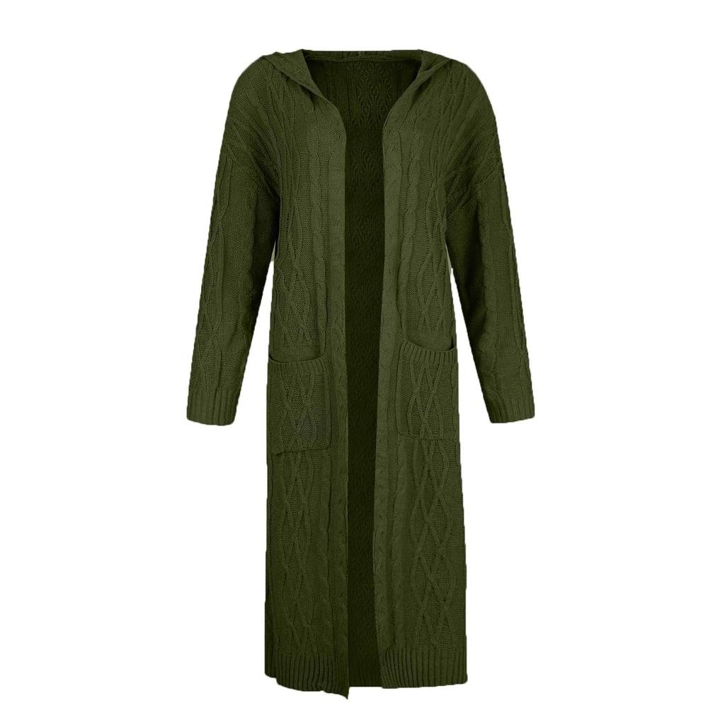 Women's Cardigan Solid Color Hooded Long Personality Sweater Jacket