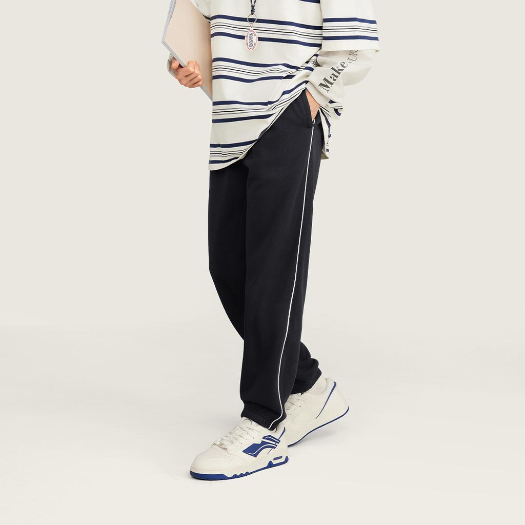 Серия спортивного стиля жизни Li Ning Простые Свободные Универсальные Удобные Повседневные Флисовая подкладка Теплые Вязаные спортивные штаны с манжетами Мужские брюки AKLV995-2