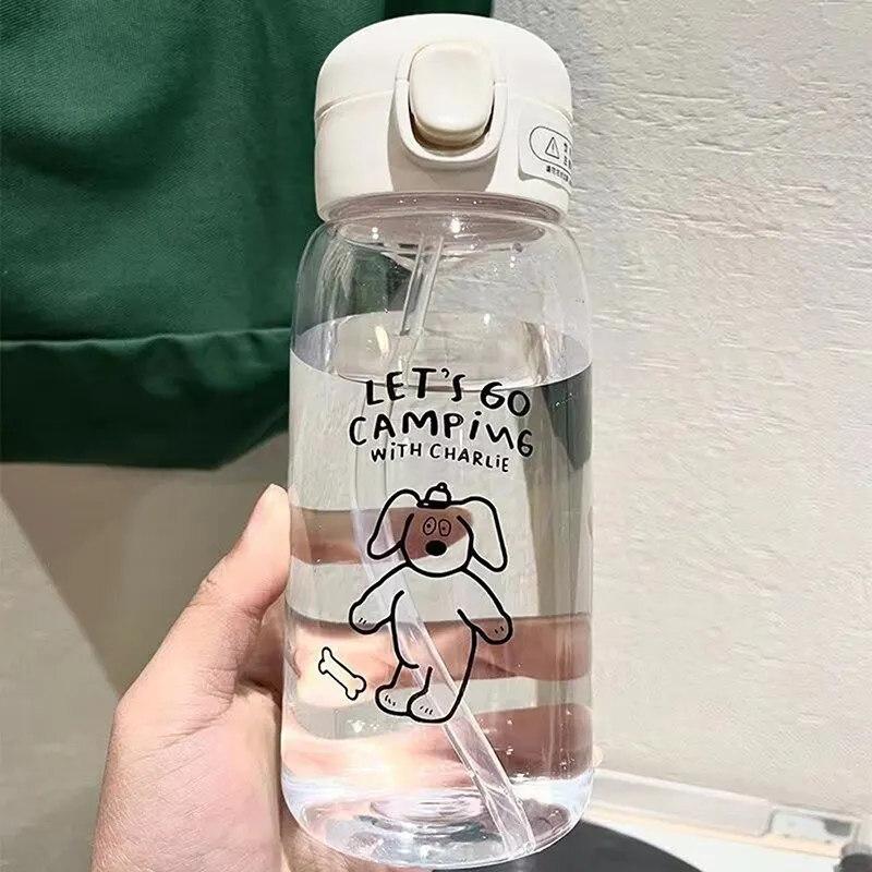 Пластиковая бутылка для воды, чашка для воды с соломинкой, простая портативная портативная чашка большой емкости, устойчивая к падению и портативная чашка, мультяшная присоска для льда