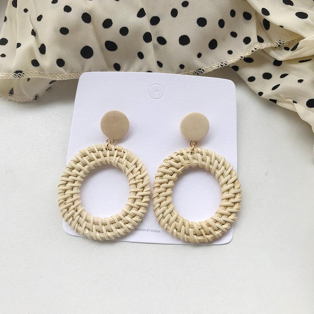 Серьги-подвески из соломы с геометрическим узором из ротанга и бриллиантами для женщин