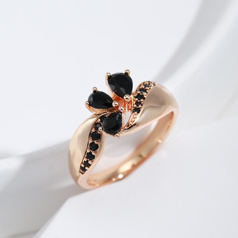 Kinel Black Zircon Elegant Rose Gold Color Rings For Women