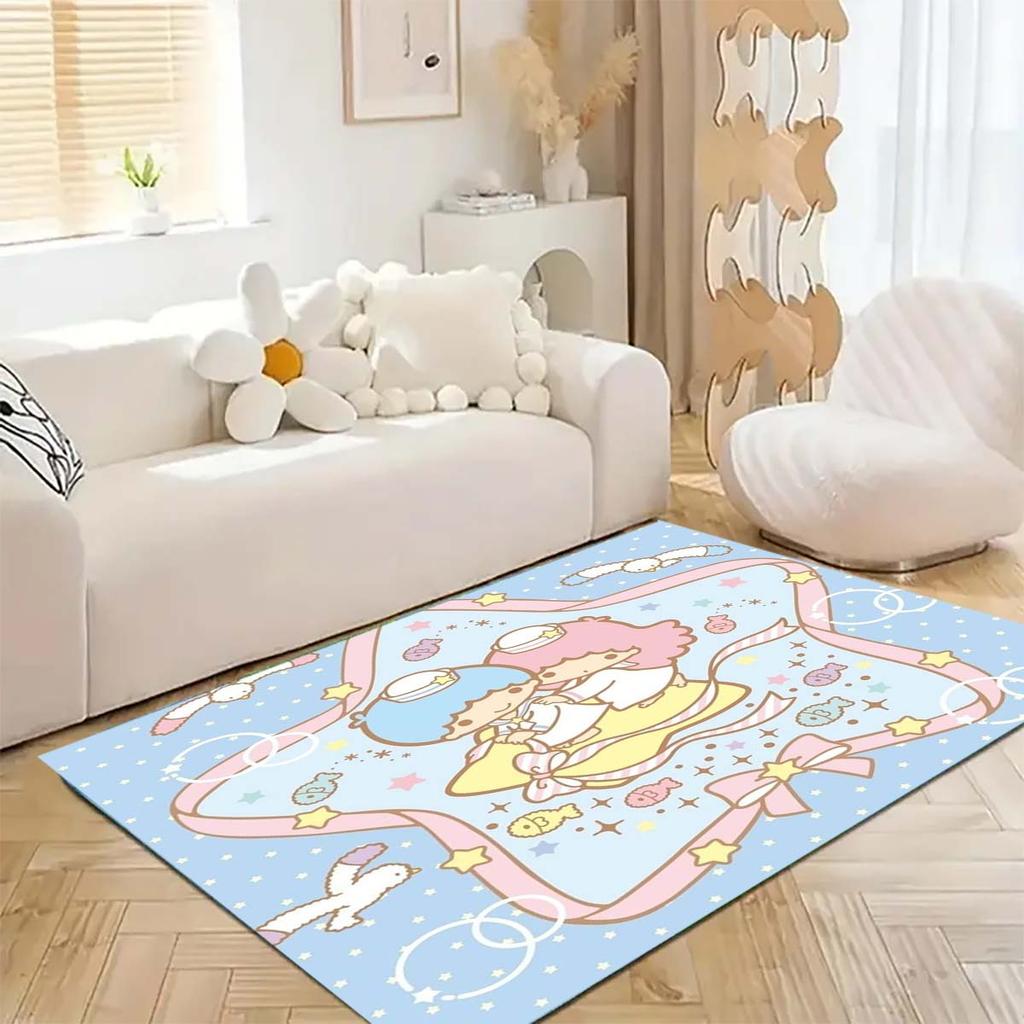 Cinnamoroll, My Melody, and Twin Stars print rug, floor protector mat. Cute cartoon decorations for the bedroom/children's room.
