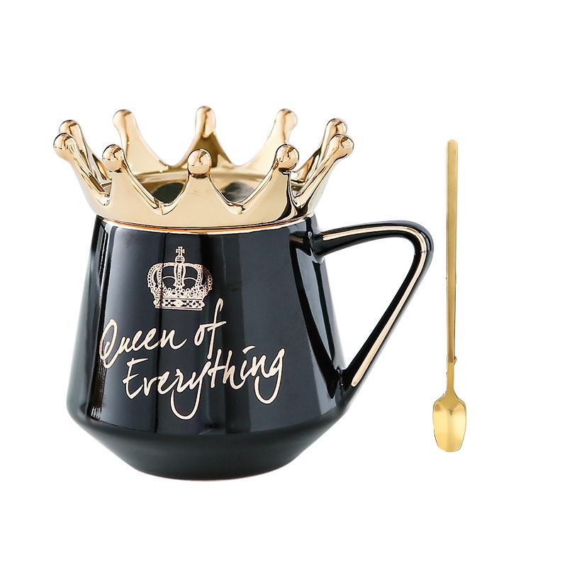 Элегантная белая керамическая кружка с крышкой-короной и ложкой для перерывов на кофе дома и на работе