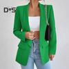 Женский костюм, пальто с лацканами, длинный рукав, открытая передняя расстегнутая планка, пиджак, однотонная свободная деловая верхняя одежда