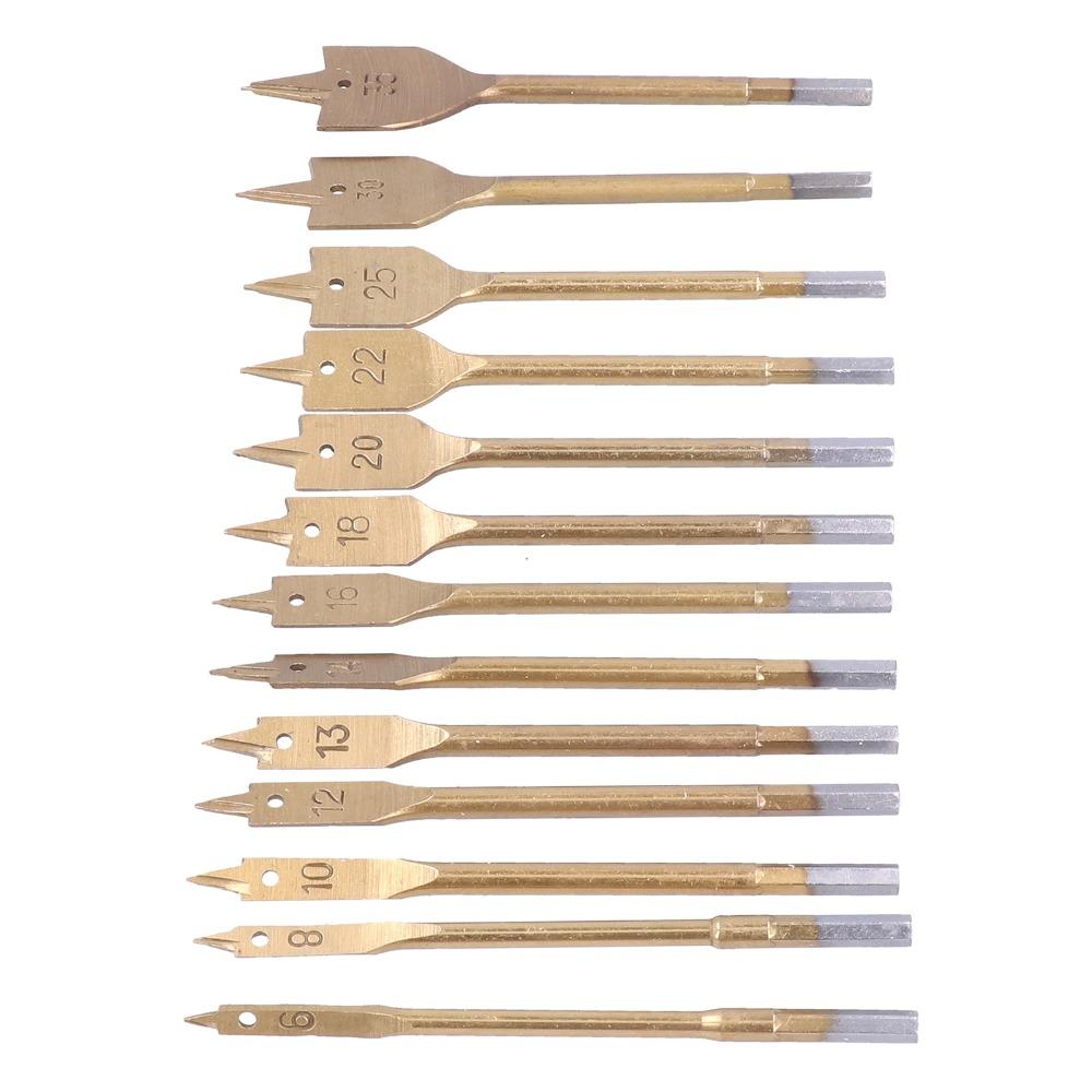13pcs High Carbon Steel Spade Drill Bit Set 1/4 Inch Hex Shank Wood Drill Bit Woodworking