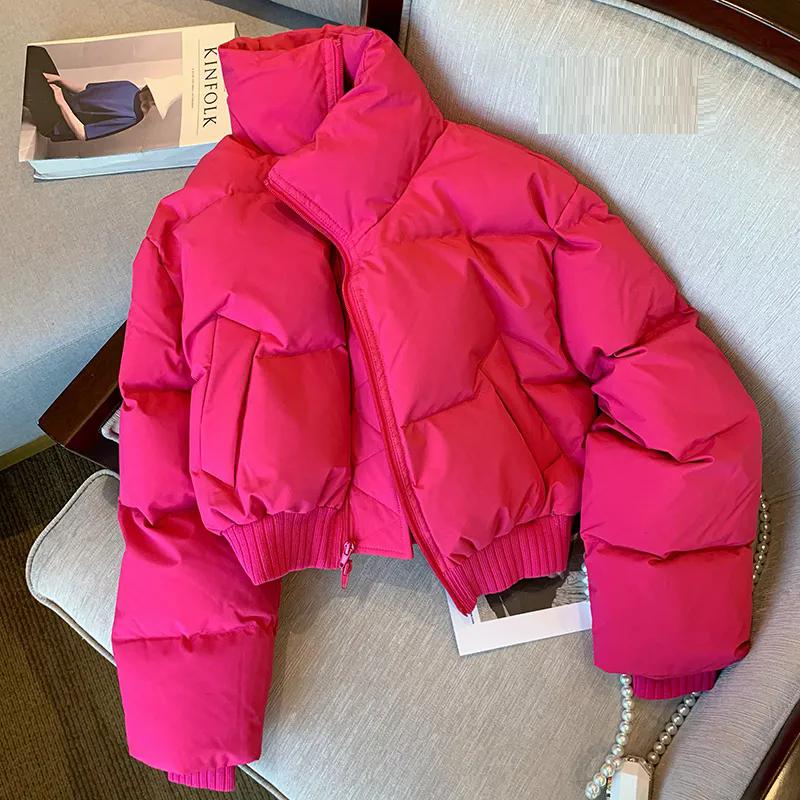 High-End Fashion Simple Cotton-Padded Jacket 2024 Winter Thickened Warm Stand-up Collar Cotton Clothes High Waist Bread Coat