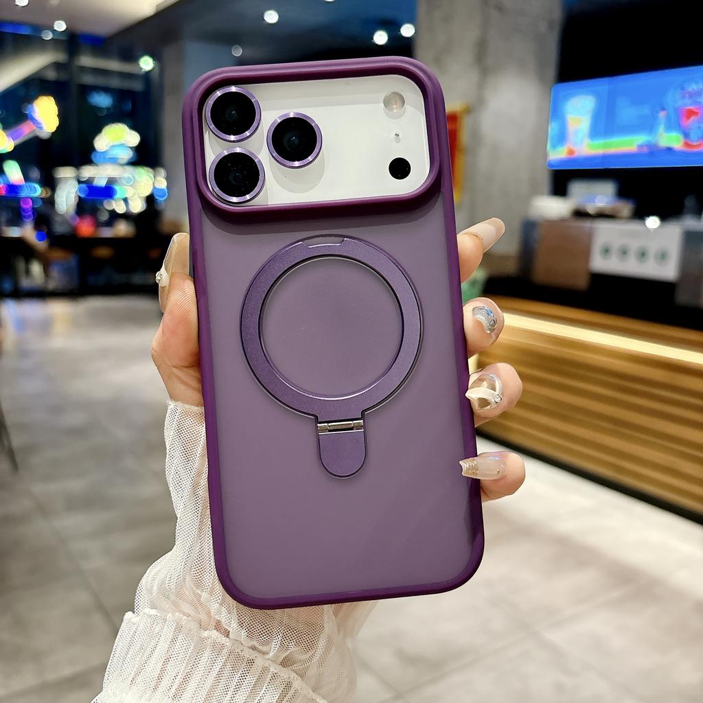 For Matte Metal Ring Stand Case for For Iphone 17 Air 16 1 14 Plus 13 12 11 Pro Max Lens Protect Magnetic Translucent Cover