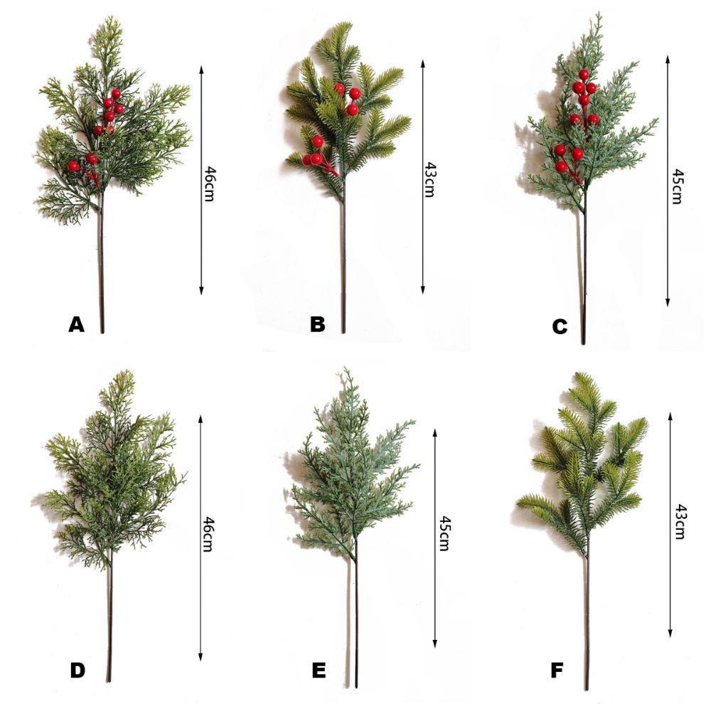 Зеленая искусственная ветка сосны, новогодняя елка, пластиковая имитация сосновых иголок, украшение для дома, праздничные атрибуты, искусственные красные ягодные листья