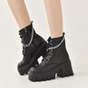Winter Oversized Gothic Black Boots Women's High Heels Sexy Chain Thick Heel Thick Sole Women's Boots