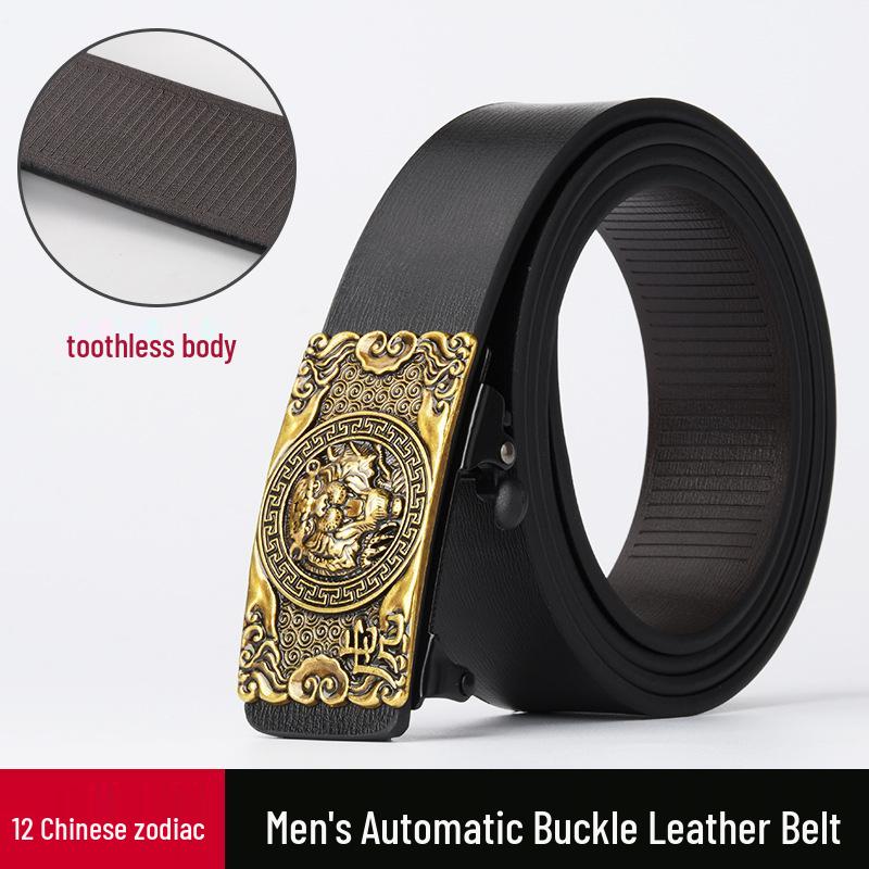 Chinese Zodiac Retro Men's Automatic Cowhide Leather Belt