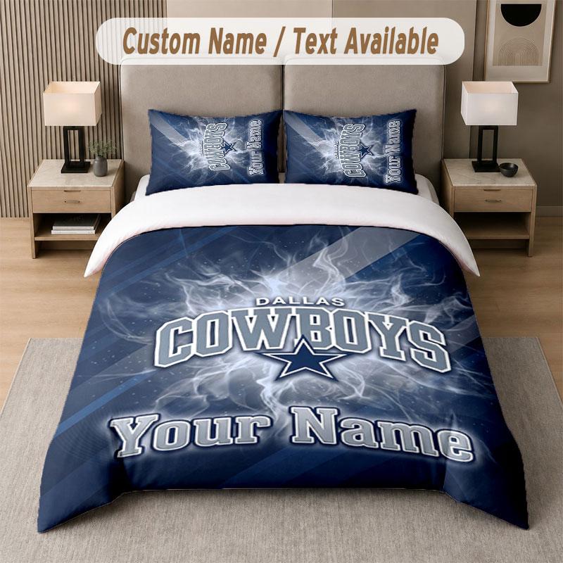 Custom Bedding Set Dallas Cowboys Pattern, Print Name Text 1 Duvet Cover plus 2 Pillowcases Home Textile