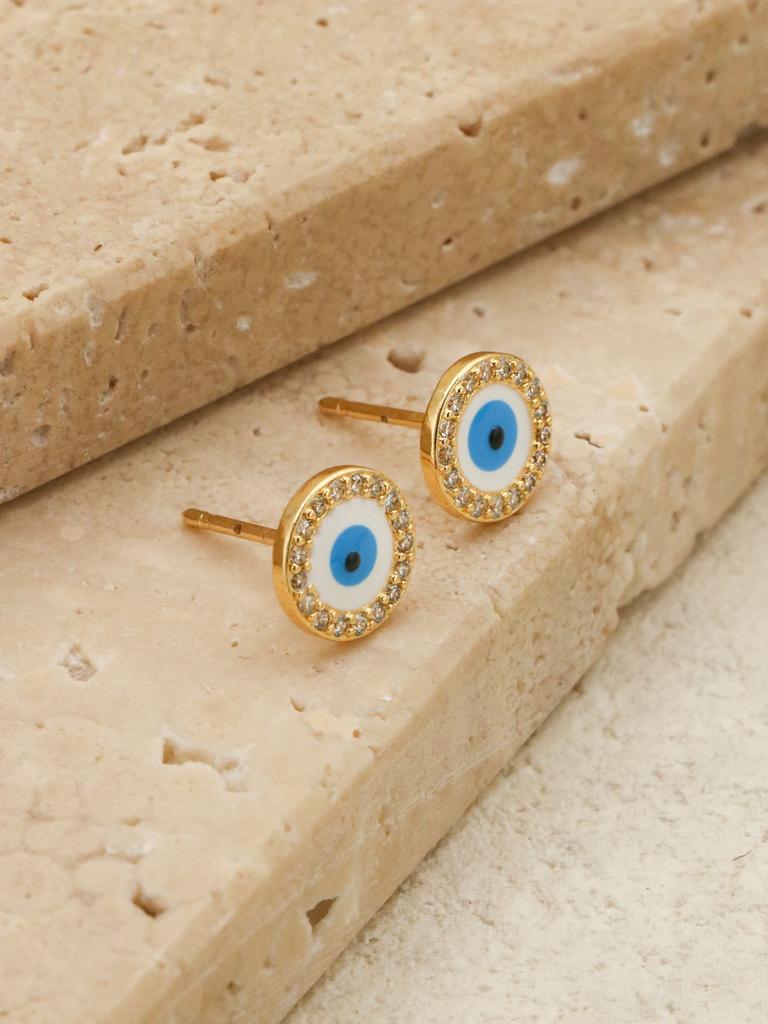1 пара Популярных в Турции Синих Серёг-Гвоздиков с Глазом Фатимы Роскошные с Инкрустацией Цирконами Мужские Женские Медные Украшения