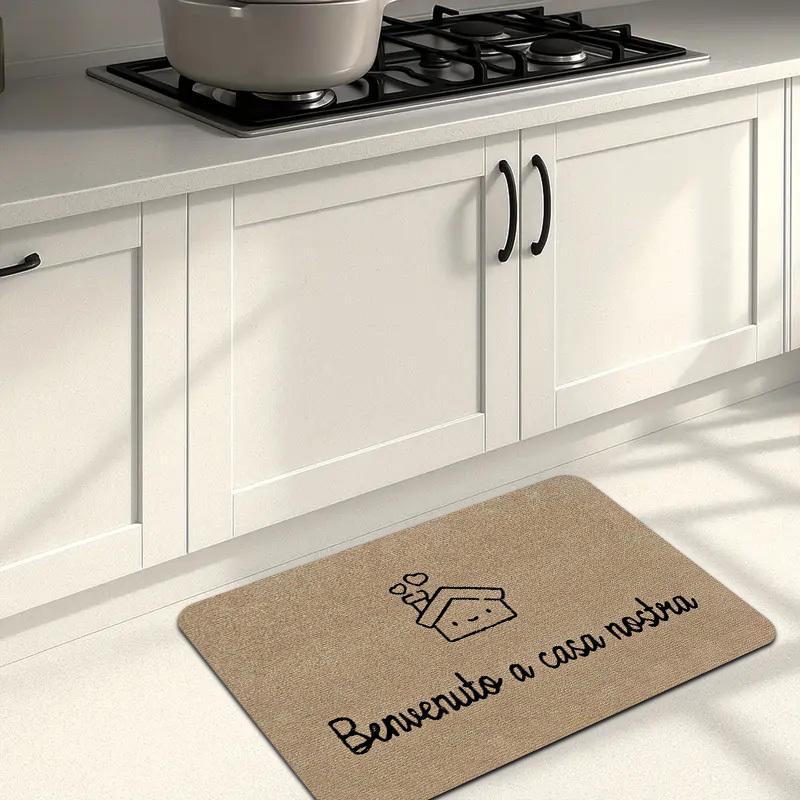 "Benvenuto a casa nostra" Italian Typography Decorative Doormat, Minimalist Home-Themed Non-Slip Floor Rug for Entryway