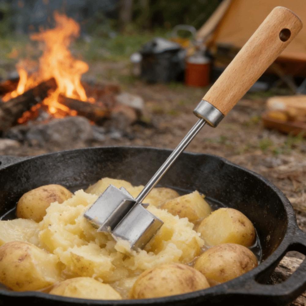 Многофункциональный измельчитель мяса с деревянной ручкой из нержавеющей стали, ручной ручной миксер для мяса, 6 лезвий, нескользящий измельчитель говядины, картофеля