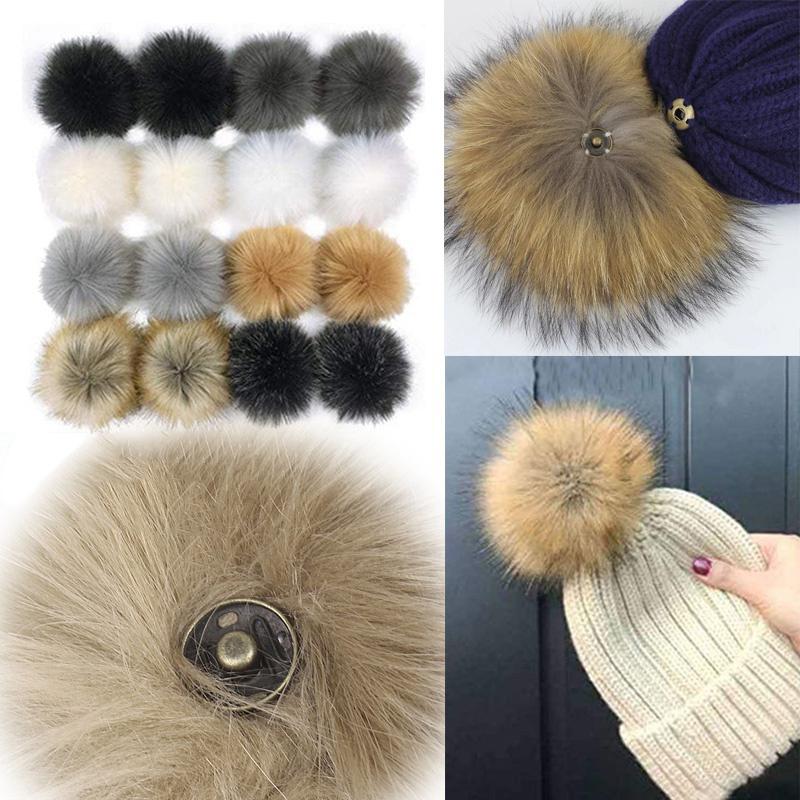 2pcs Cap Accessories DIY Ball Hairball Faux Fox Fur PomPom With Buckle Hat Ball Pom Pom Multicolor