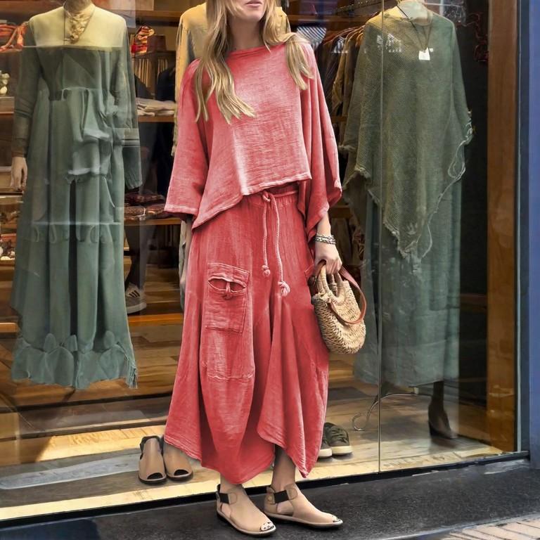 Женский свободный удобный повседневный модный однотонный топ с длинными рукавами, однотонная юбка, комплект из двух предметов