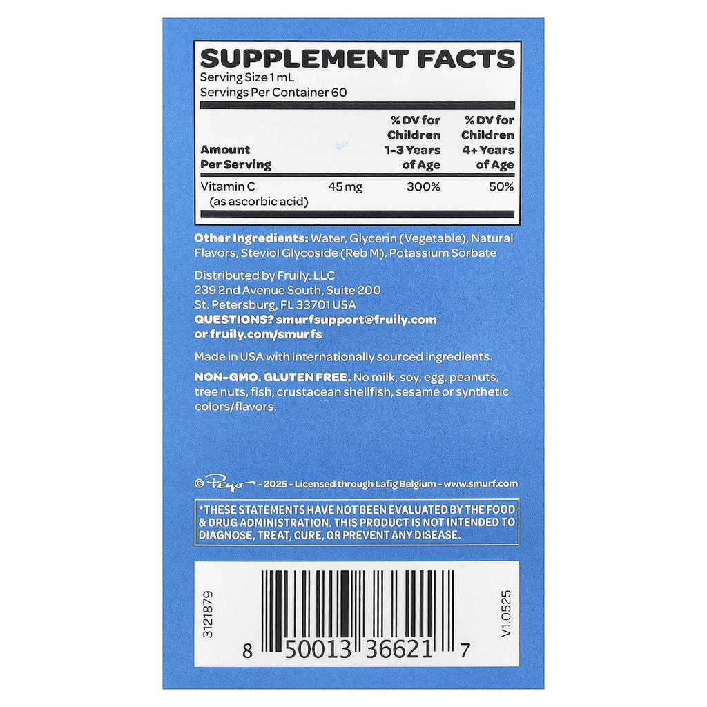 The Smurfs, Vitamin C Liquid Drops, Ages 1+, Orange, 60ml (2 fl oz)