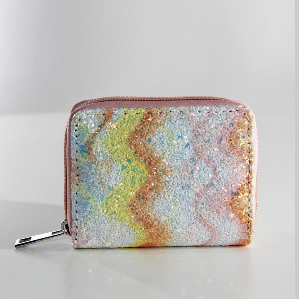 Женский короткий кошелек на молнии, маленький кошелек для карт, детский кошелек с блестящим градиентом