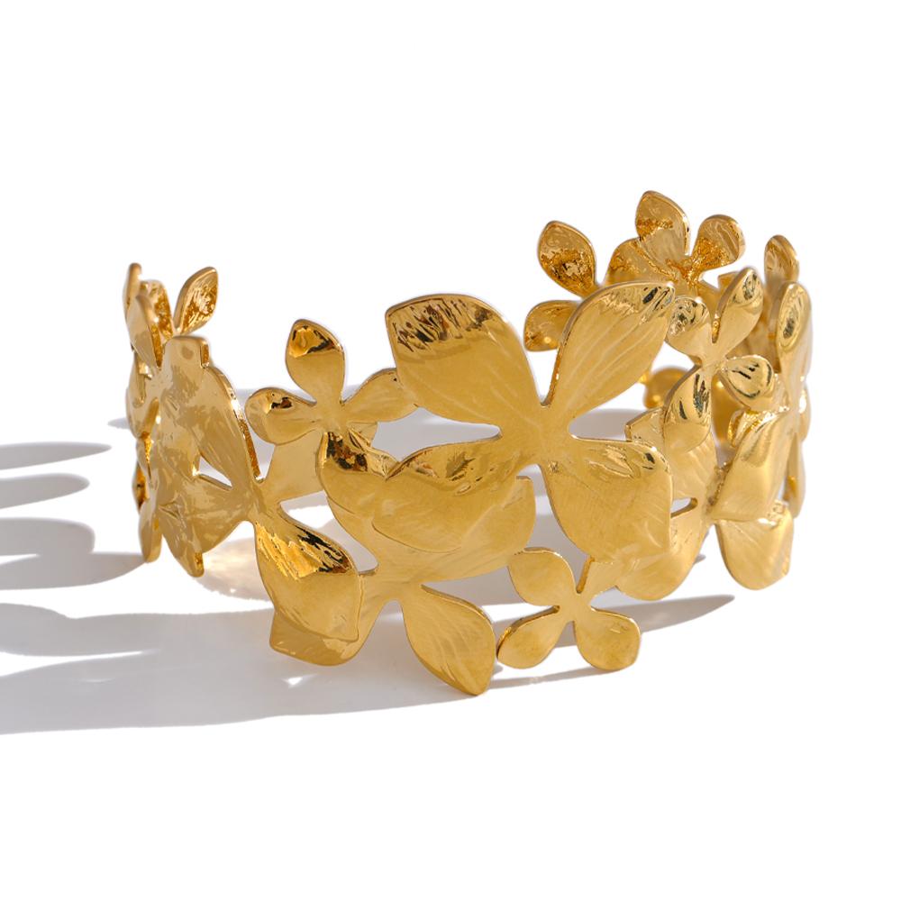 Eetit Трендовый стиль металлический цветок полый манжета ежедневный браслет золотой цвет нержавеющая сталь текстура шарм ювелирные изделия