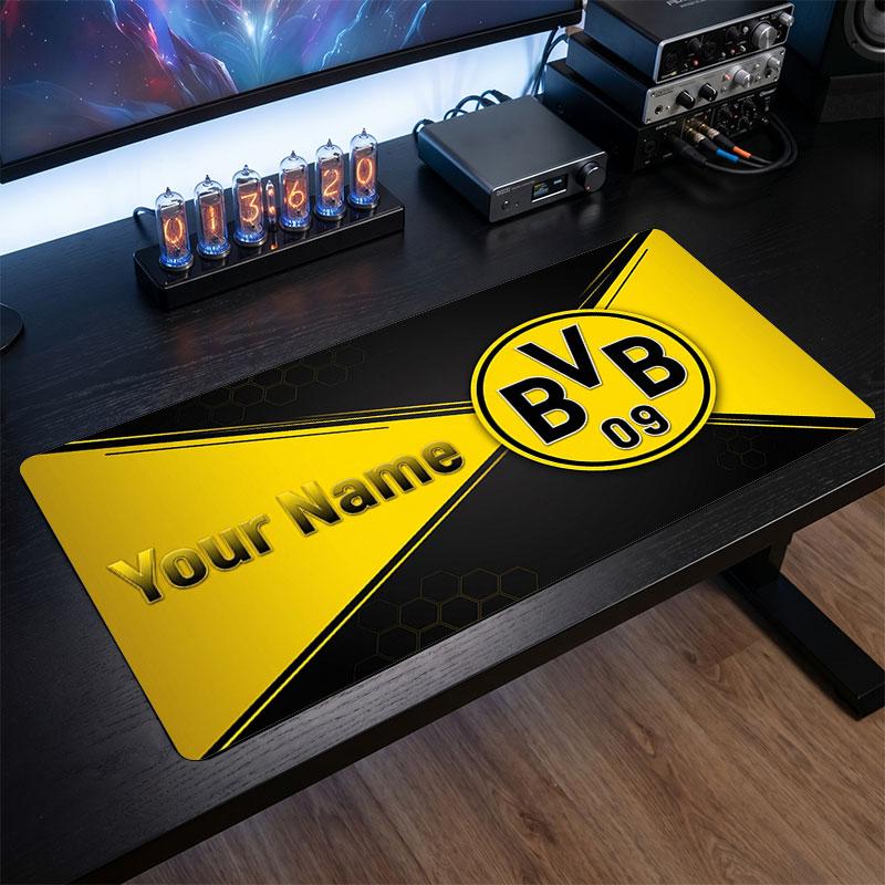 Большой игровой коврик для мыши Borussia Dortmund, персонализированная печать имени, нескользящий коврик для стола с логотипом футбольного клуба, игровой подарок