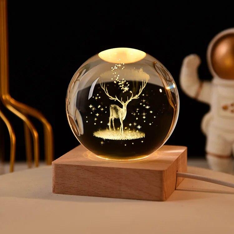 Декоративная лампа на День святого Валентина, 3D хрустальный шар, светящийся светодиодный ночник, декор для спальни, ночник с галактикой и луной, подарок для пары детей