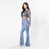 Women  Elastic Plus Loose Denim Pocket Button Casual Boot Cut Pant  Jeans
