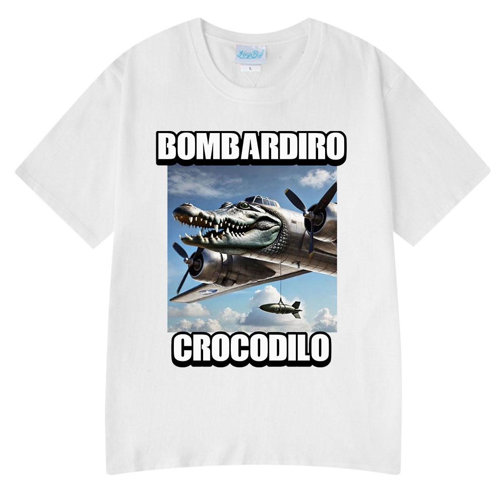 Bombardiro Crocodilo Crocodile Plane Bomber Funny Meme T-shirtUnisex Summer Casual Cotton Comfort Short Sleeve T Shirts Tops