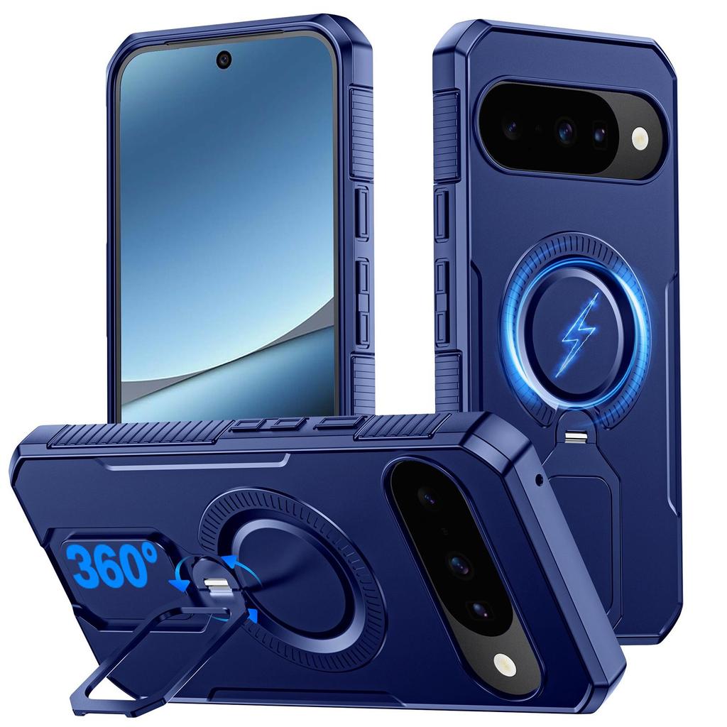For Google Pixel 10/10 Pro With 360° Spin Stand,Military Grade Protection,Fit for Magsafe,Shockproof Case With Kickstand-Blue