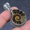 Natural Ammonite Fossil Gemstone Handmade 925 Sterling Silver Pendant 1.85" Q3G13