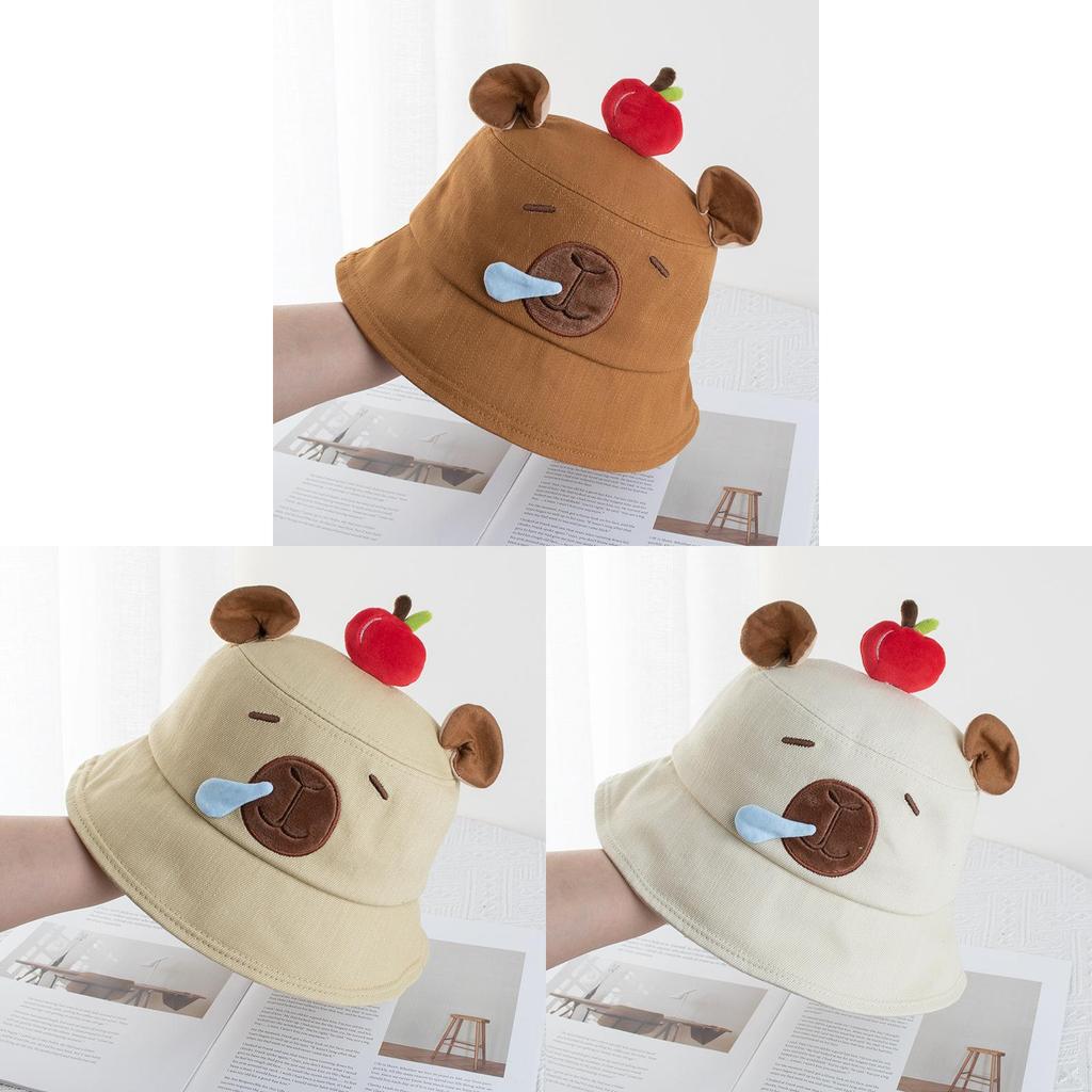 Capybara Apple Cartoon Sun Hat With Adjustable Brim For Summer Beach Leisure Girls