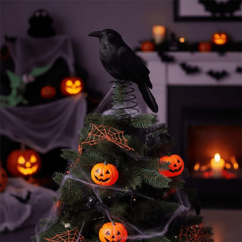 Terrifying Straw Doll Ornament Flexible Spring Base Halloween Raven Desk Doll Ghost Festival
