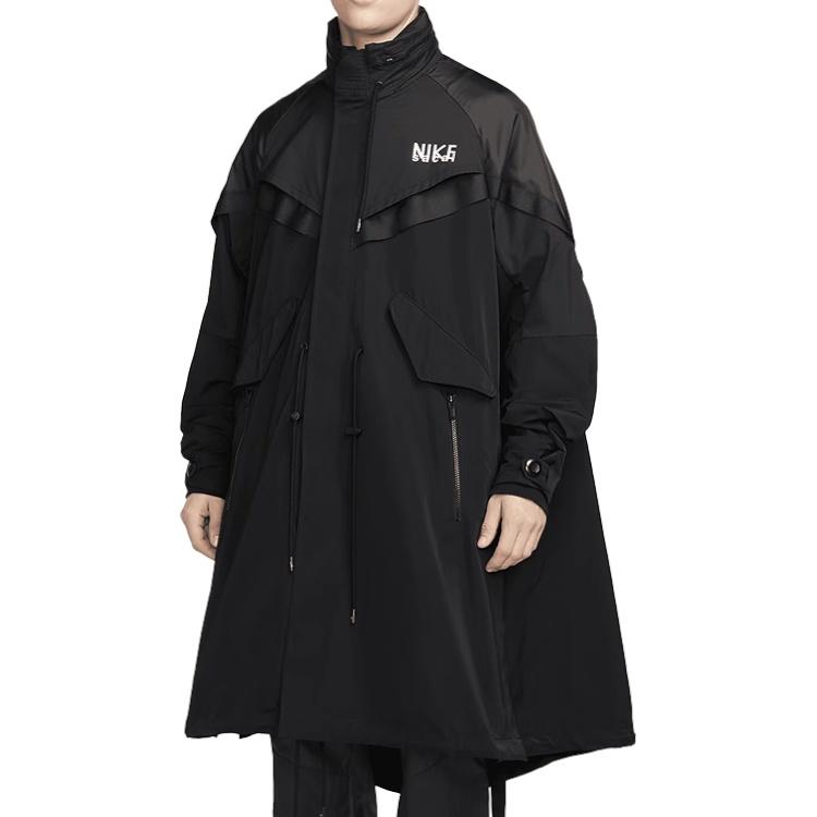 Nike X sacai Свободный тренч-дождевик с воронкообразным воротником Азиатский размер 'Черный' Мужской DQ9028-010
