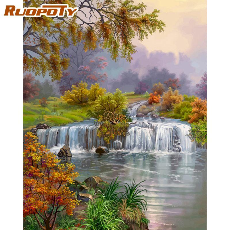 RUOPOTY Розовый пейзаж DIY картина по номерам акриловая краска по номерам пейзаж настенная живопись на холсте для хобби искусство 40x50 см