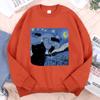 Oil Painting The Starry Cat Night Clothing Men Women Fashion Casual Hoodies Fleece Pullover Sportswear O-Neck Clothes Pullovers & Long Sleeves Women’s