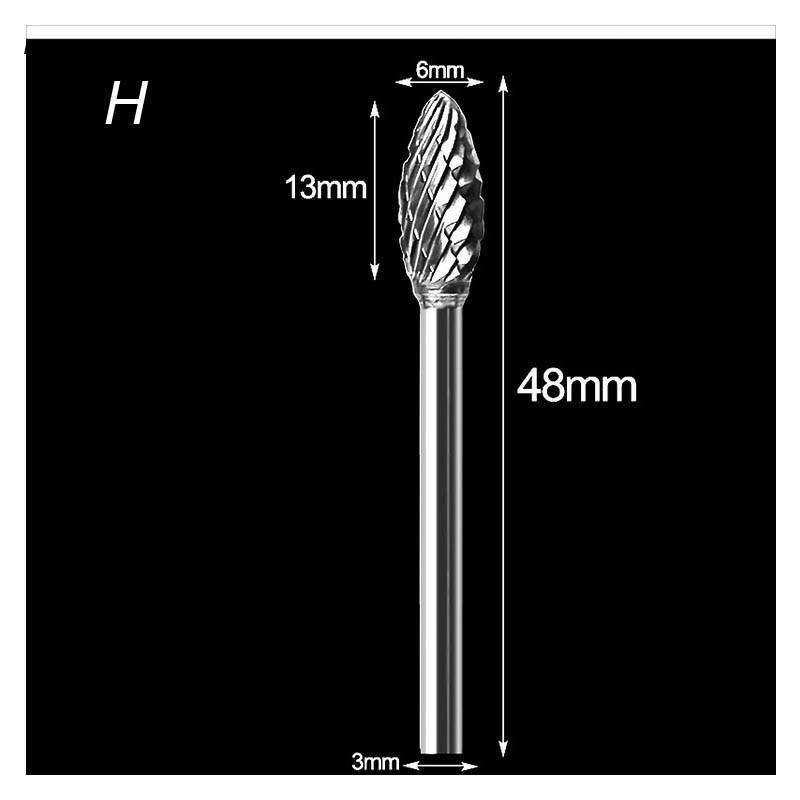 3mm Shank Drawing Tungsten Carbide Burr Milling Cutter Rotary Tool Double Diamond Cut for Dremel Metal Wood Electric Grinding