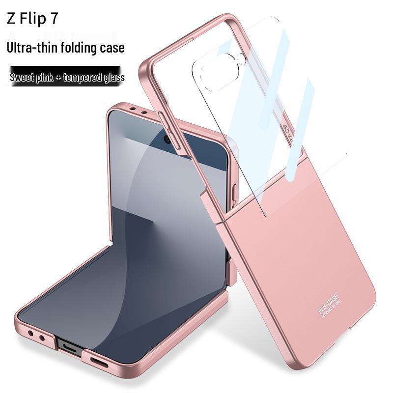 GKK Однотонный противоударный ПК-чехол для Samsung Z Flip7 - Большое окно, Ощущение кожи, Трансграничный, Защита складного экрана