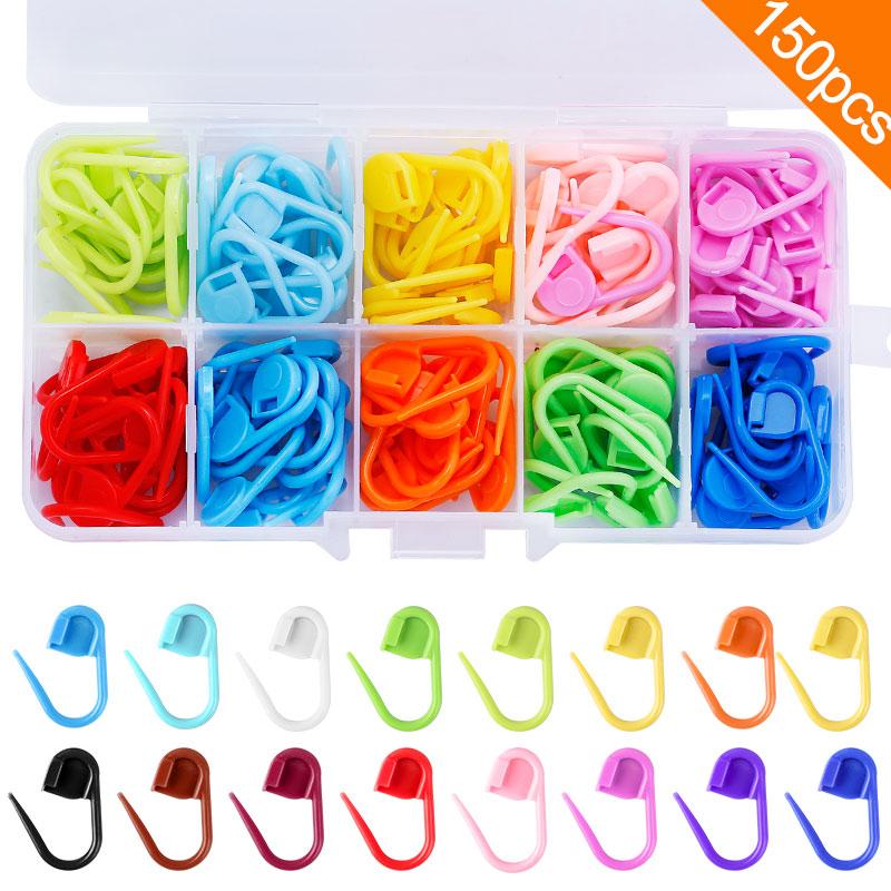 Colorful Plastic Locking Stitch Markers with Needle Clip Hook Set